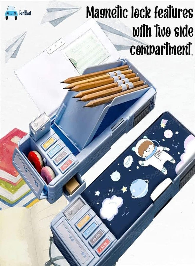 LONGMIRE Plastic Pencil Box with Code Lock Pen Case Large Capacity Multi-Layer Multi-Function Storage Bag Secret Compartment Pencil Box for Kids- Multi-Color (Astronaut) - Image 3